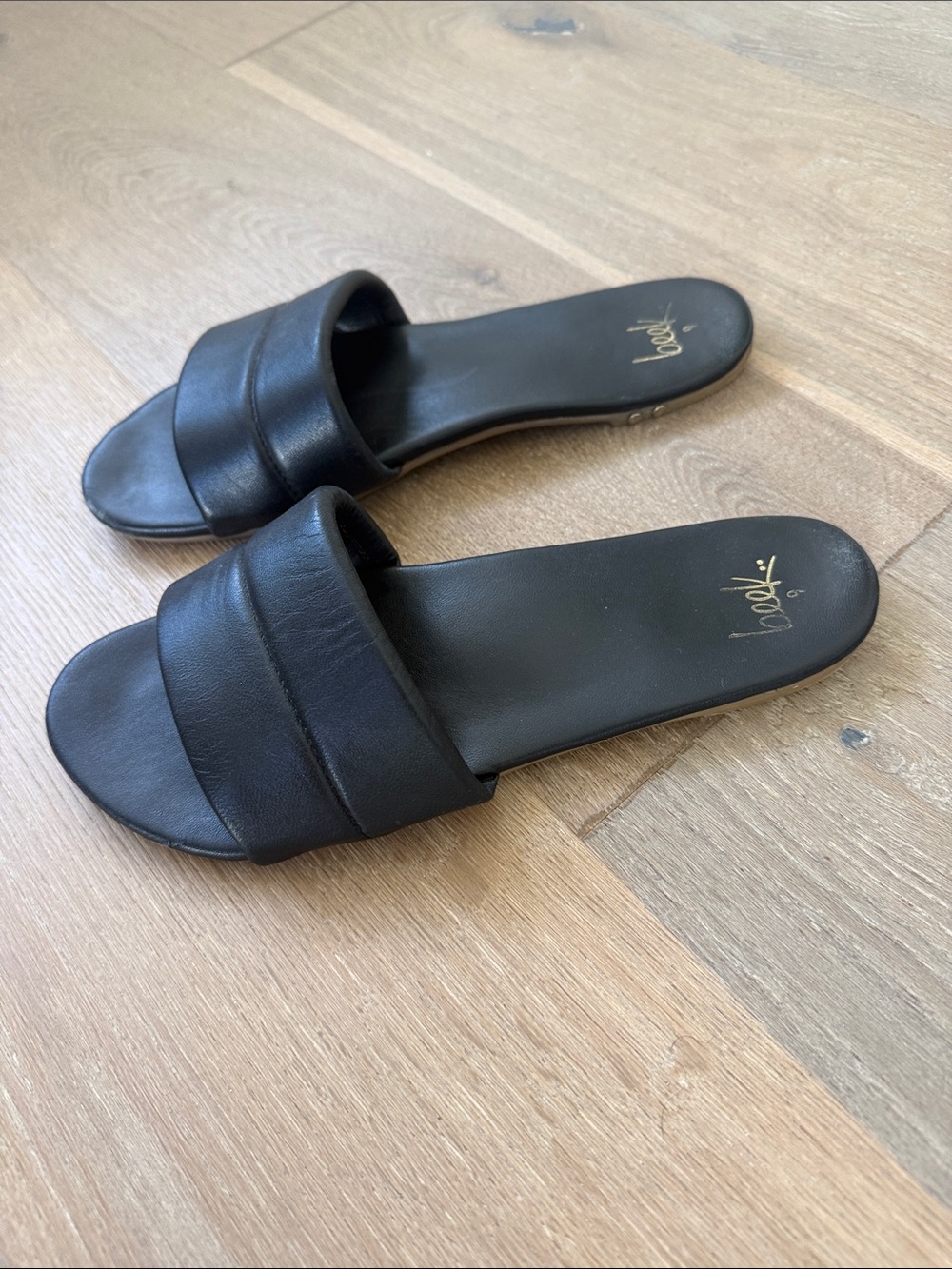 beek Black Leather Sugarbird Slide Sandals - Picture 5 of 6